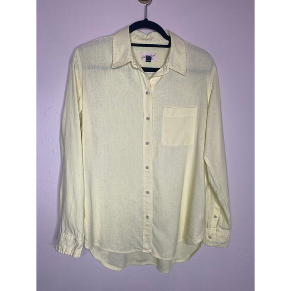 Universal Threads Yellow Linen Blend Button Up Shirt Sz Small - Picture 5 of 9